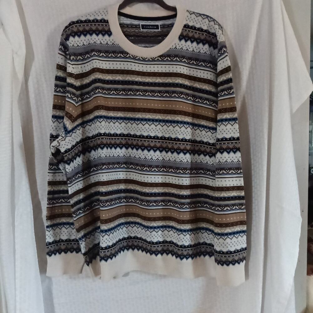 Men's Merino Wool Blend Striped Sweater Club Room 2 Xl Crew Neck